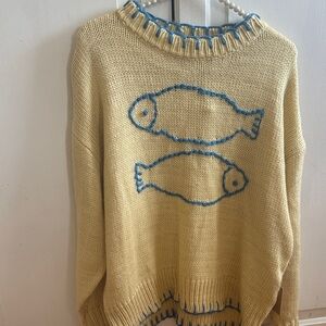 Kids Fish Design Sweater - Cream and Blue